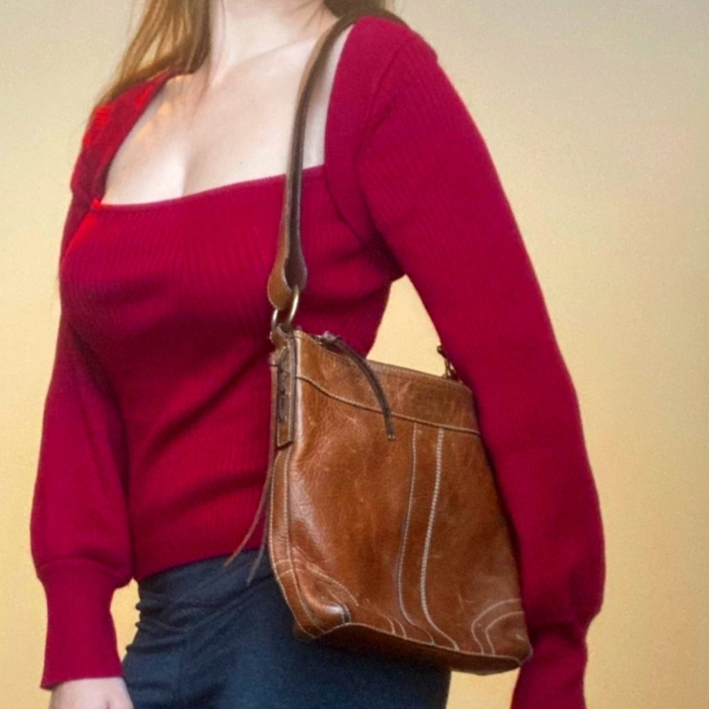 VINTAGE COACH 10398 Brown Leather Bleecker Slim Duffle Shoulder Crossbody VTG